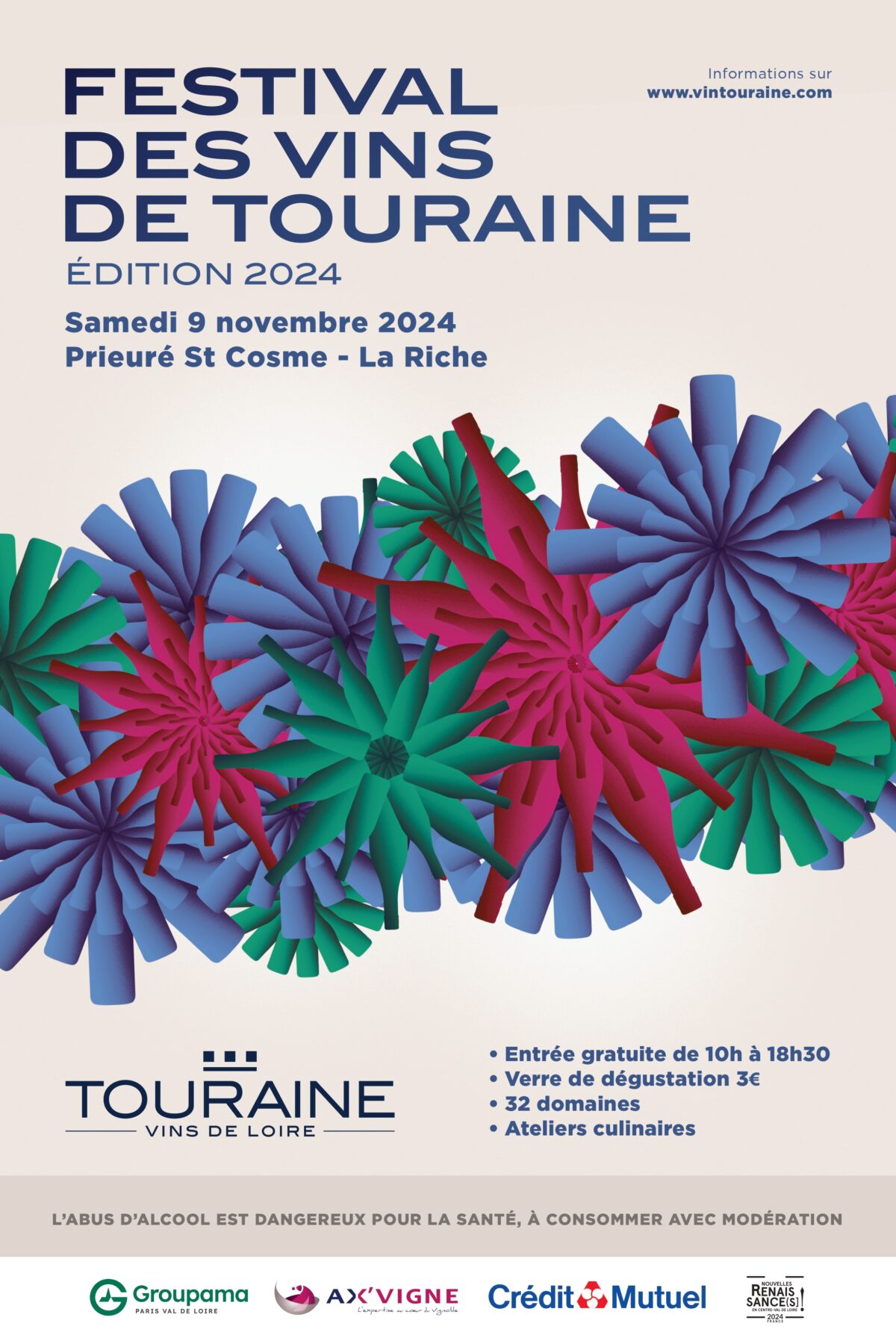 Sixième édition du Festival des Vins de Touraine : samedi 9 novembre au Prieuré St Cosme (La Riche)